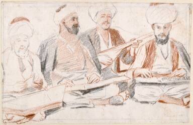 Quatre musiciens turcs accroupis (Jean-Etienne Liotard) - Muzeo.com