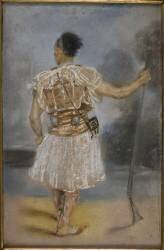 Soldat oriental debout de dos, tenant un fusil (Jules-Robert Auguste) - Muzeo.com