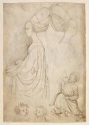 Femmes de profil en costume de cour, vues en buste. Deux têtes d'enfants. Un évangéliste (Pisanello) - Muzeo.com