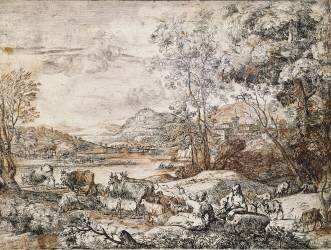 A Shepherd and Shepherdess Conversing (Claude Gellée) - Muzeo.com