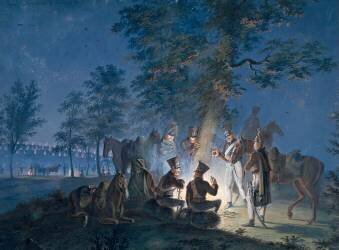Bivouac du 2e régiment de hussards, à Austerlitz, en 1805 (Jean-François-Thérèse...) - Muzeo.com