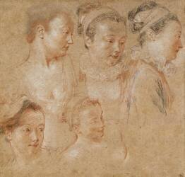 Cinq études du visage et du buste d'une femme (Antoine Watteau) - Muzeo.com
