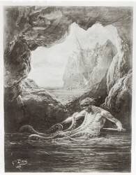 Gilliatt struggles with the giant octopus (Gustave Doré) - Muzeo.com