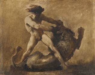 Hercule et le lion de Némée (François-Nicolas Chifflart) - Muzeo.com