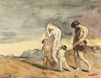 Homme et femme nue tenant deux enfants : Caïn maudit (Théodore Chasseriau) - Muzeo.com
