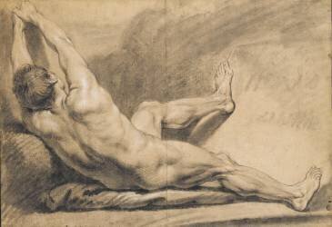 Homme nu, à demi-allongé, vu de dos, semblant tirer un objet à lui (Jean-Baptiste Henri Deshays) - Muzeo.com