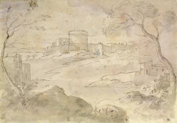 Landscape with a fortified town (Claude Gellée) - Muzeo.com