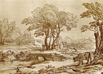 Landscape with bridge (Claude Gellée) - Muzeo.com