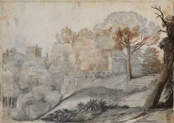 Landscape with trees and buildings (Claude Gellée) - Muzeo.com
