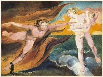 Les bons et les mauvais anges luttant pour la possession d'un enfant par William Blake (William Blake) - Muzeo.com
