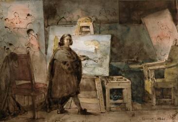 Nicolas Poussin (1594-1665) dans son atelier, peignant un paysage (François-Marius Granet) - Muzeo.com