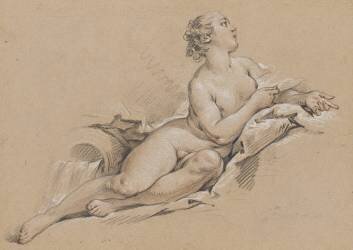 Nymphe, regardant vers la haut, étendue près d'une urne qui se déverse (François Boucher) - Muzeo.com