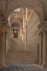 Palais des Tuileries : l'escalier neuf vu du vestibule (Eugène Viollet-Le-Duc) - Muzeo.com