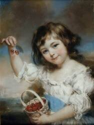 Portrait de petite fille, tenant des cerises (John Russell) - Muzeo.com
