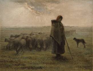 Shepherdess and Her Flock (Jean-François Millet) - Muzeo.com