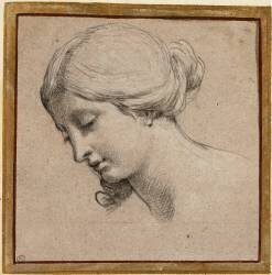 Tête de femme baissée aux cheveux relevés (Simon Vouet) - Muzeo.com