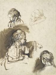 Three Studies of a Child and One of an Old Woman (Rembrandt) - Muzeo.com