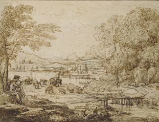 Youth playing a Pipe in a pastoral Landscape (Claude Gellée) - Muzeo.com