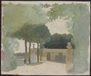 Album des vues de Rome : Villa Médicis, vue des jardins avec le portique (Louis Boitte) - Muzeo.com