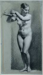 Etude de femme nue debout, les bras appuyés à une branche (Pierre Paul Prud'hon) - Muzeo.com