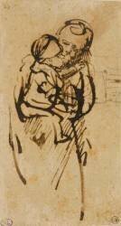 Femme tenant son enfant dans les bras, vue à mi-corps (Rembrandt) - Muzeo.com