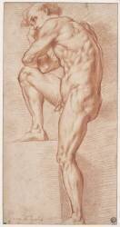 Jeune homme nu, accoudé sur sa jambe droite posée sur un degré (Pontormo) - Muzeo.com