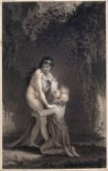 La Grotte ; un jeune homme à genoux enlace les jambes d'une jeune femme (Pierre Paul Prud'hon) - Muzeo.com