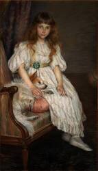 La petite fille au chien blanc ou portrait de Mlle Adeline Poznanska (Marie-Louise-Catherine Breslau) - Muzeo.com