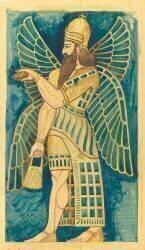 Musée du Louvre : salle assyrienne : Assyrien debout tenant une pomme de pin (Charles Lameire) - Muzeo.com