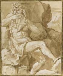 Polyphème assis, jouant d'un flûte à sept tuyaux (Giulio Romano (d'après)) - Muzeo.com