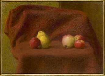 Pommes sur fond de draperie rouge (Jules Desbois) - Muzeo.com