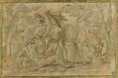 Un satyre debout donne à boire à Silène couché à terre (Giulio Romano (d'après)) - Muzeo.com