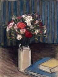 Bouquet d'oeillets dans un vase sur une table (Théophile Alexandre Steinlen) - Muzeo.com