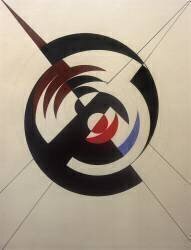 Construction d’un cercle noir et de segments rouges foncés, rouges et bleus (Sophie Taeuber-Arp) - Muzeo.com