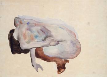 Crouching Nude in Shoes and Black Stockings, Back View (Egon Schiele) - Muzeo.com