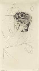 Femme, de profil gauche, lisant, la main à la tête (Paul César Helleu) - Muzeo.com