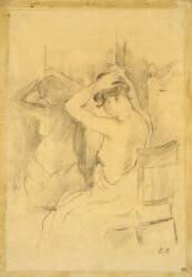 Femme demi nue, vue de dos, se coiffant, une glace reflétant son corps (Berthe Morisot) - Muzeo.com