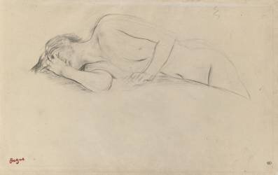 Femme nue, la tête dans une main, allongée sur le ventre (Edgar Degas) - Muzeo.com