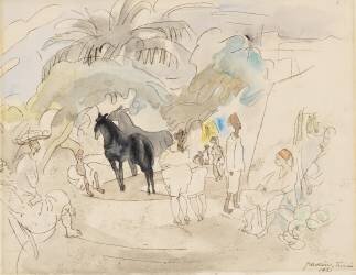 Figures and Two Horses in a Landscape (Jules Pascin) - Muzeo.com