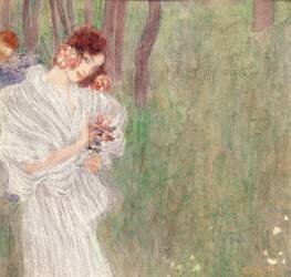 Girl in a White Dress Standing in a Forest (Gustav Klimt) - Muzeo.com