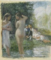 Groupe de baigneuses au bord de l'eau (Camille Pissarro) - Muzeo.com