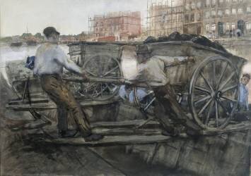 Labourers Pulling a Heavily Laden Cart on Jacob van Lennepkade, Amsterdam (George Hendrik Breitner) - Muzeo.com