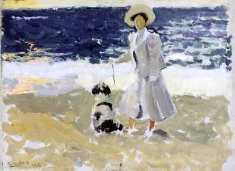 Lady and Dog on the Beach (Joaquin Sorolla y Bastida) - Muzeo.com