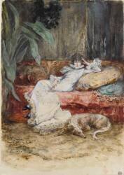 Portrait de Sarah Bernhardt, à demi-étendue sur un canapé (Georges Clairin) - Muzeo.com
