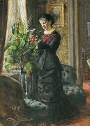 Portrait of Fru Lisen Samson, nee Hirsch, arranging Flowers at a Window (Anders Zorn) - Muzeo.com