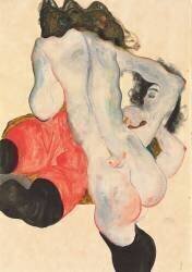 Reclining woman in red trousers and standing female nude (Egon Schiele) - Muzeo.com