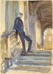 Sir Neville Wilkinson on the Steps of the Palladian Bridge at Wilton House (John Singer Sargent) - Muzeo.com