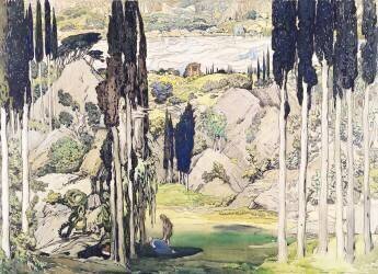 Stage set design for Act I of 'Daphnis and Chloe' by Maurice Ravel (Léon Bakst) - Muzeo.com