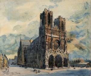 Vue de la cathédrale de Reims, légèrement décentrée par la droite (Frank Myers Boggs) - Muzeo.com