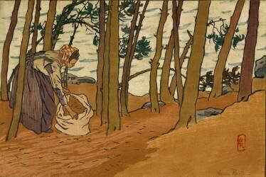 Women collecting pine needles (Henri Rivière) - Muzeo.com